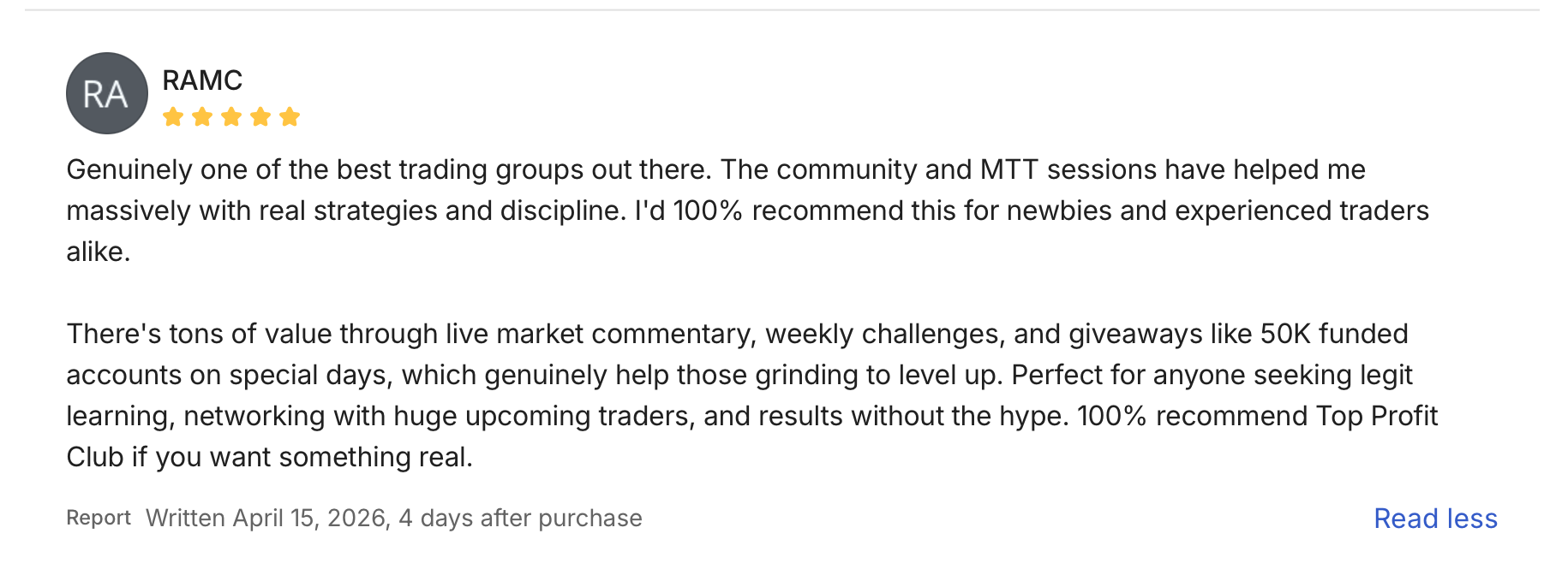 RAMC — 5-star written review